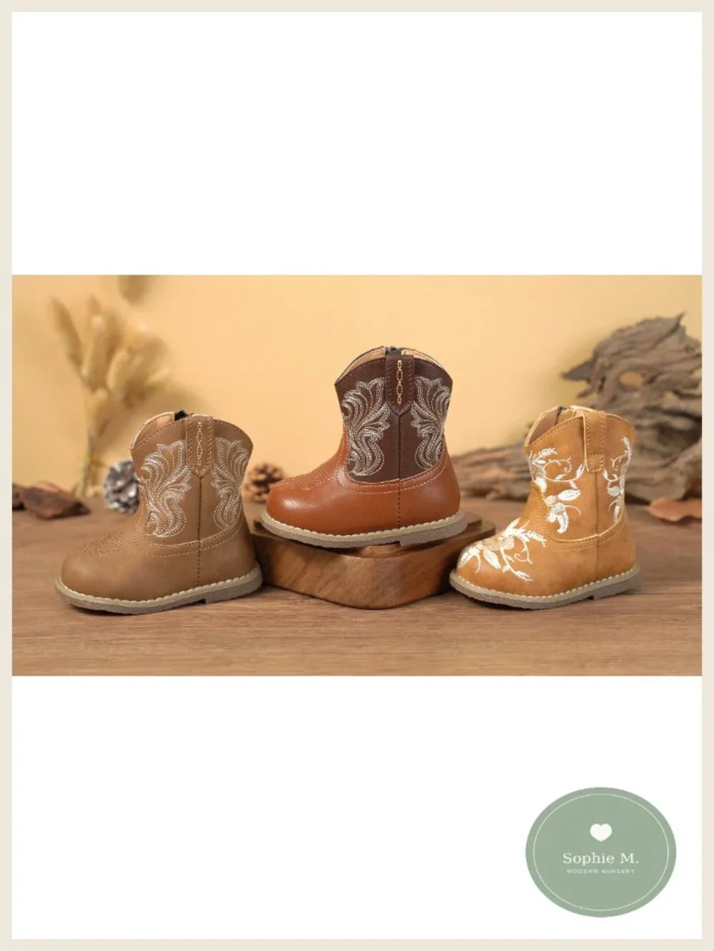 Toddler Cowgirl Boots Round Toe Non-Slip Waterproof Microfiber PU Leather